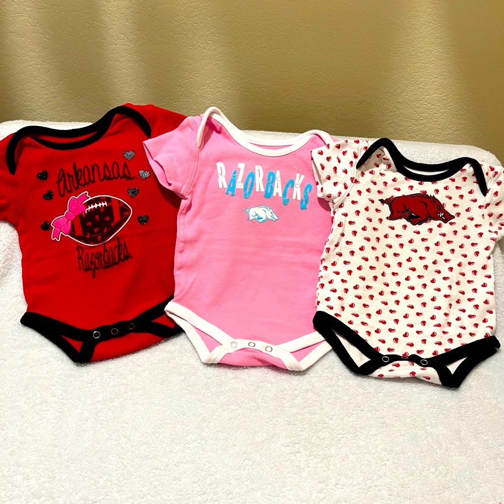 GUC infant girls Arkansas Razorbacks onesies